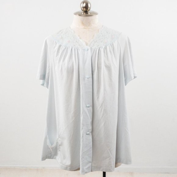 Vintage 50s M Boho Lace Button Down Pajama Top - Picture 9 of 9